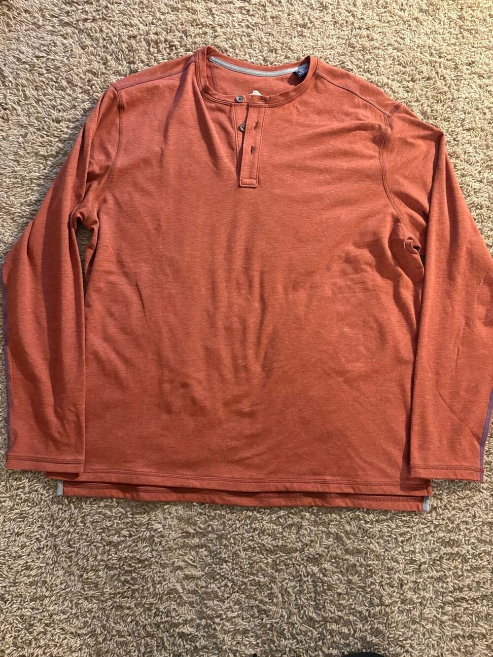 Tommy Bahama Long Sleeve Henley Shirt Size XL Orange Pima Cotton